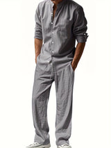 Zweiteiliges Sommeroutfit Herren | Leinenhemd & Hose Set – Grau