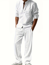 Zweiteiliges Sommeroutfit Herren | Leinenhemd & Hose Set – Weiß
