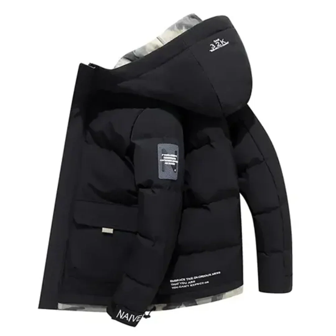 Herren Kapuzen Warme Winter Steppjacke | Vordertasche