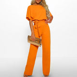 Weites Bein Jumpsuit Damen – Gürtel & Kurzarm – Gelb