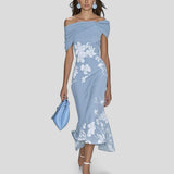 Midi-Kleid für Damen mit Print – Blau