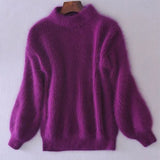 Lässiger Angora Strick Damenpullover - Livia – Lila