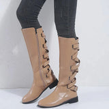 Brooke | Elegante kniehohe Reitstiefel mit goldenen Schnallen – Khaki