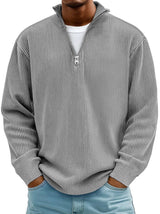 Tobias | Stilvoller Herren Rippstrickpullover Mit Quarter-Zip – Grau