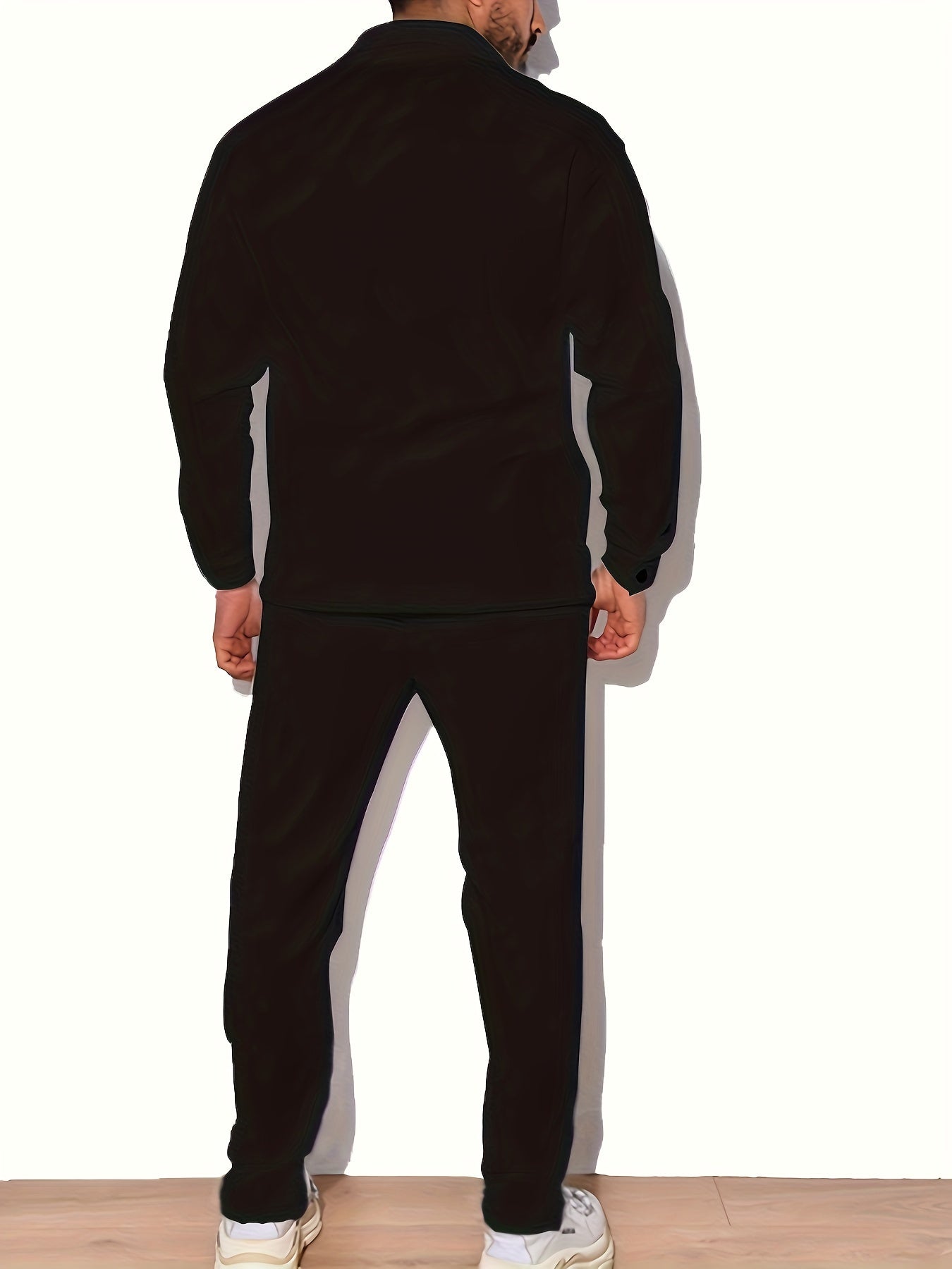 Lässiger Einfarbiger Baumwolle Trainingsanzug mit Knopfleiste, Hemd und Hose für Herren | Perfekt für Outdoor-Aktivitäten