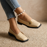 Damen Quadratische Slip-On Loafer Flats – Modische Freizeitschuhe – Beige