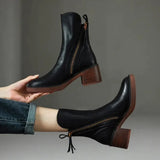 Charlotte | Elegante Leder-Stiefeletten mit Blockabsatz – Schwarz