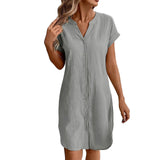 Ainslea - Strukturiertes Mini-Hemdblusenkleid – Grau