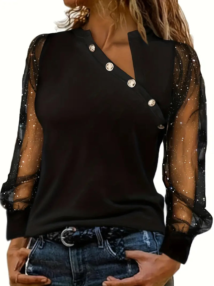 Bubke® | Bluse mit asymmetrischem Ausschnitt und Netzärmeln