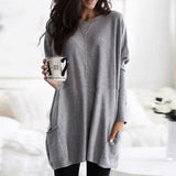 Stefanie | Bequemer Langer Pullover mit Taschen – Grau