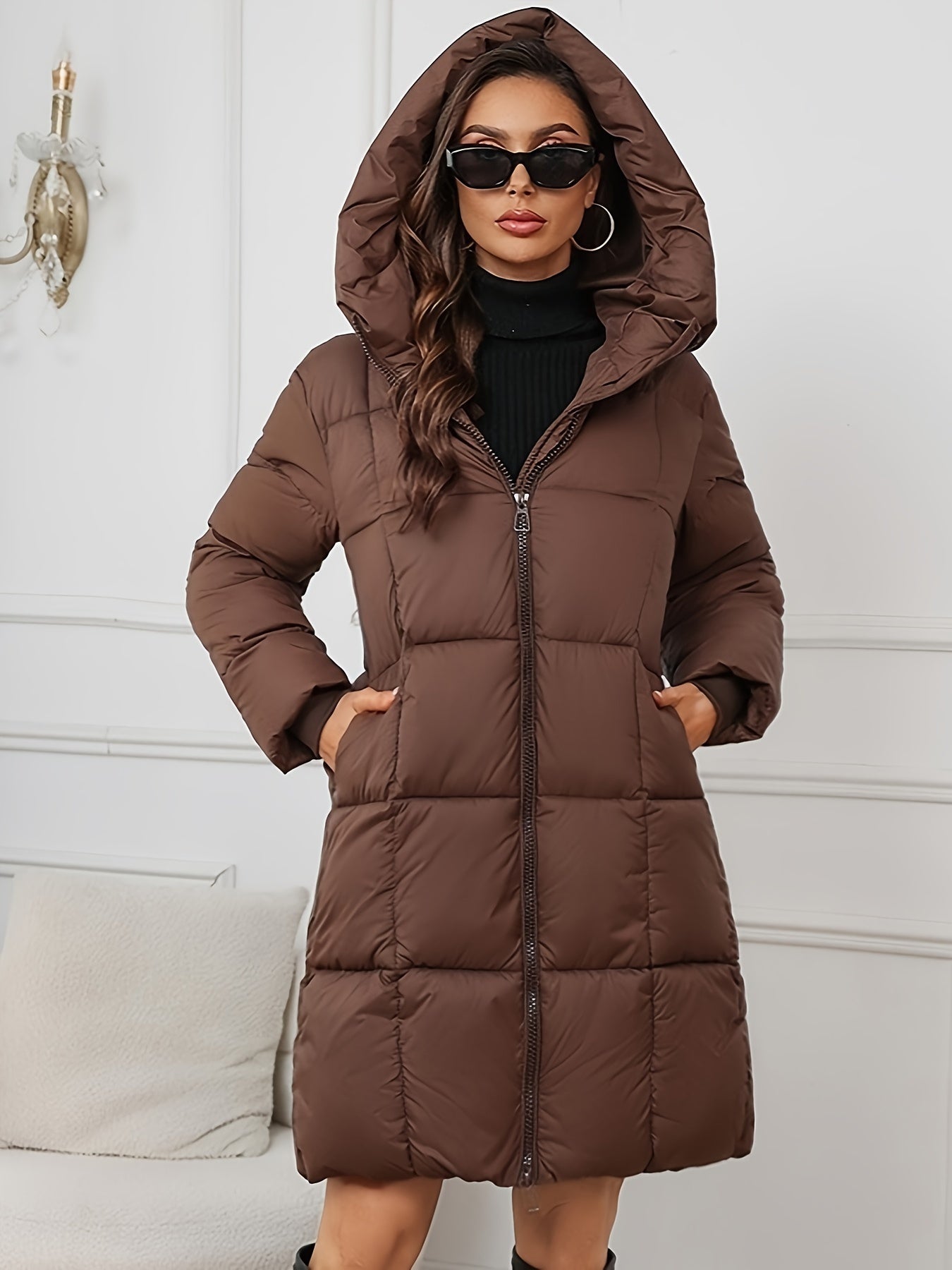 Elegante Lange Stepp Winterjacke mit Kapuze für Damen | Ideal für den Winter