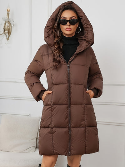 Elegante Lange Stepp Winterjacke mit Kapuze für Damen | Ideal für den Winter