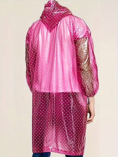 Stylische Lange Regenjacke mit Knopfleiste, Kapuze und Punktmuster für Damen | Ideal für den Winter