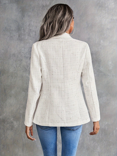 Eleganter Tweed-Doppelreiher-Blazer Mit Reverskragen In Beige Für Damen |  Ideal für das tägliche Tragen