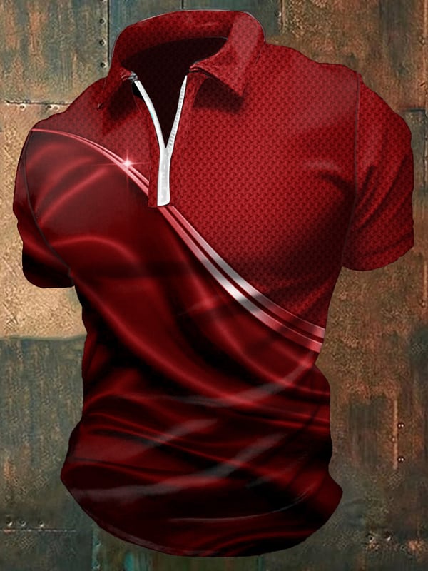 Herren Freizeit Polo Hemd Mit Reißverschluss Und Farbverlauf Grafikprint
