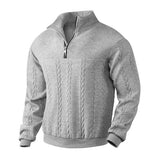Julian | Klassischer Herren Zopfstrickpullover Mit Quarter-Zip – Grau Marmoriert
