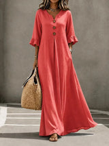Vesperelle - Bedrucktes Soft-Touch-Maxikleid mit V-Ausschnitt – Rot