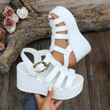 Esmeida | Damen-Keilsandalen im modernen Gladiator-Stil – Weiß