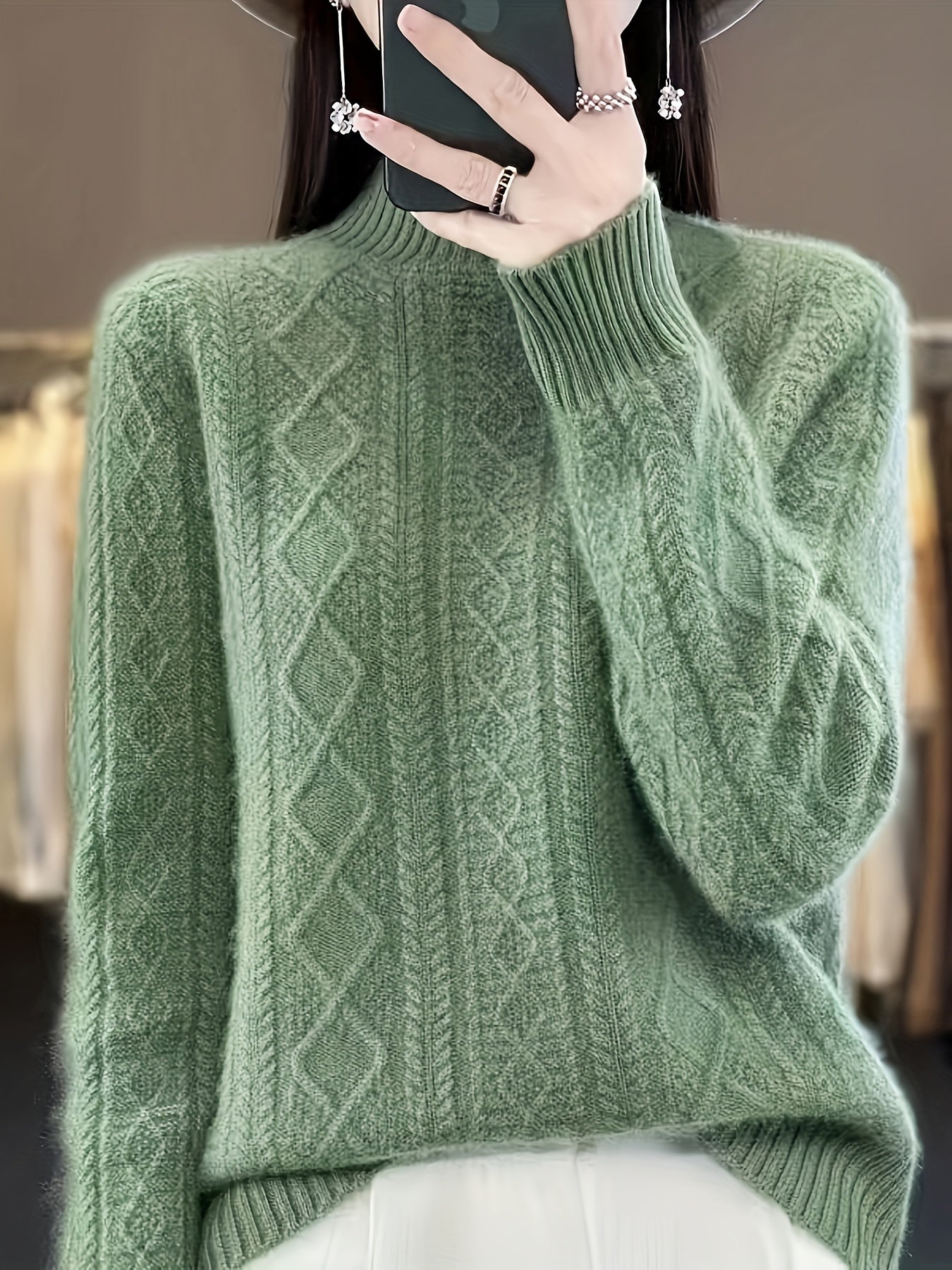 Bequemer Wollpullover aus Strick mit Langen Ärmeln für Damen | Ideal für den Winter