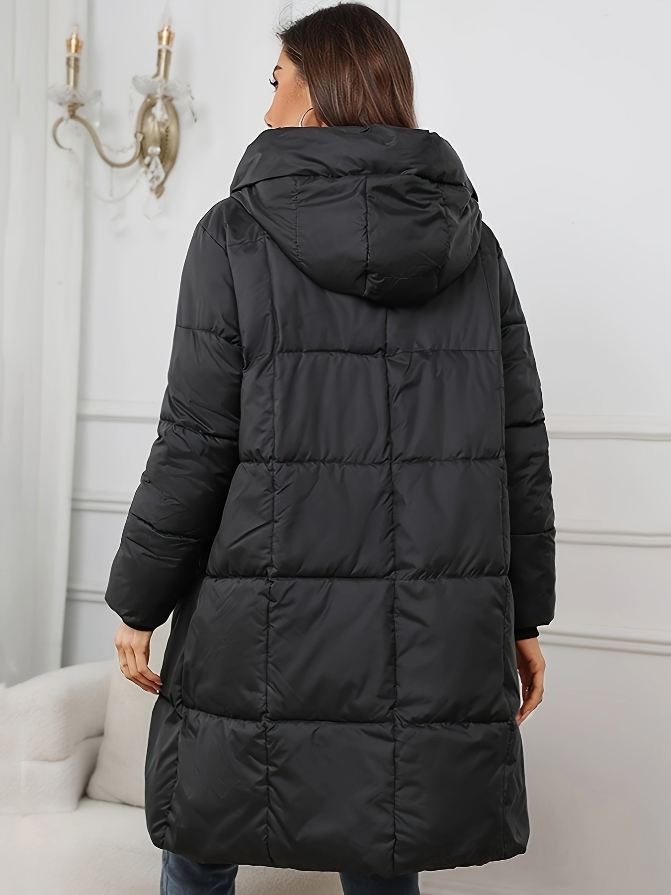 Elegante Lange Stepp Winterjacke mit Kapuze für Damen | Ideal für den Winter