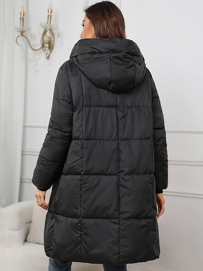 Elegante Lange Stepp Winterjacke mit Kapuze für Damen | Ideal für den Winter