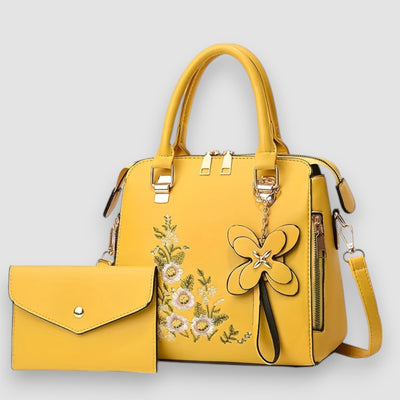 Brigin | Blume bestickte Lederhandtasche