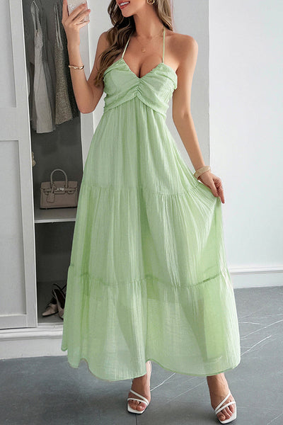 Lara® | Maxikleid mit Unifarbenem Halfter Hals und Bindung im lässigen Urlaubsstil