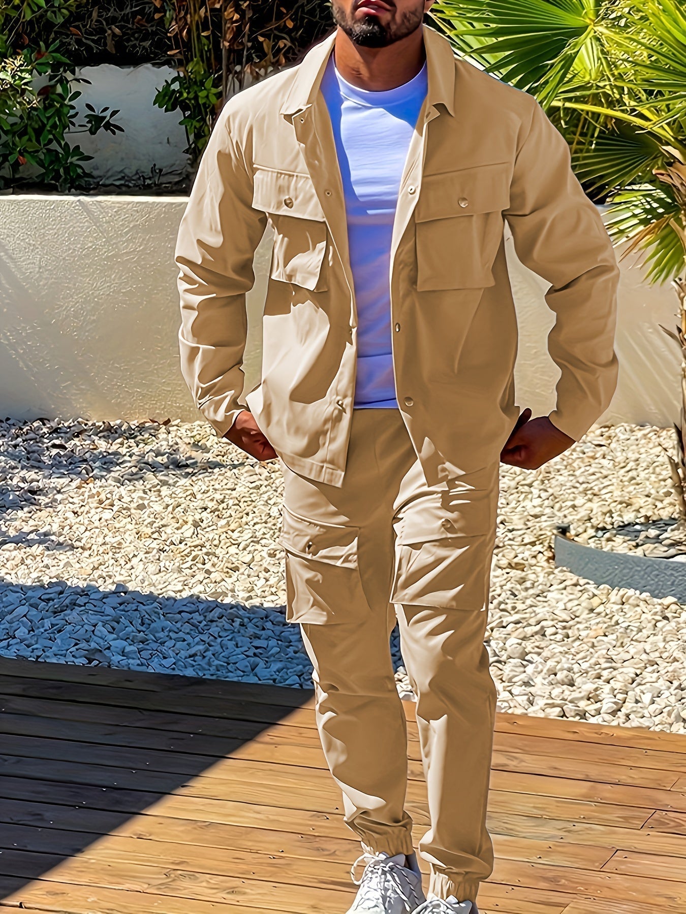 Lässiger Langarm Trainingsanzug mit Reissverschluss, Brusttaschen und Kordelzughose für Herren | Perfekt für Outdoor-Aktivitäten