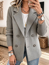 Adalene - Doppelreihiger Blazer mit Strickärmeln – Grau