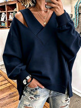 Aurelia - Soft-Touch-Sweatshirt mit V-Ausschnitt und Cut-out-Details – Marineblau