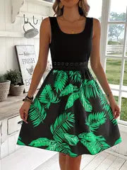 Aveline | Tropical Print Spitzen-Nähte Tank-Kleid