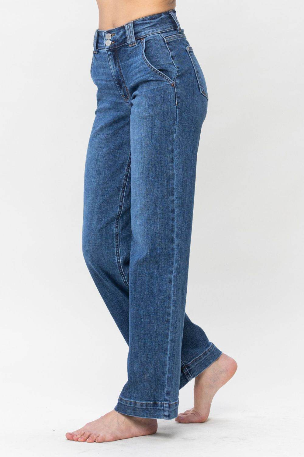 Klaudia® | Damen Jeans mit weitem Bein und doppelter Knopfleiste
