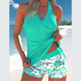 Damen Zweiteiliges Strandoutfit Mit Blumenmuster – Smaragdgrün