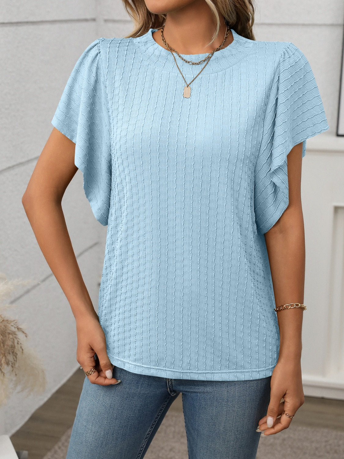 Ina® | Damen T-Shirt mit Rundhalsausschnitt und Flügelärmeln