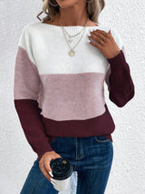Emma | Moderner Farbblock-Strickpullover für Damen – Burgunder