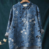 Amita | Vintage-Bluse mit Blumenmuster – Bluse Damen – Blaues Blumenmuster