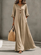 Vesperelle - Bedrucktes Soft-Touch-Maxikleid mit V-Ausschnitt – Khaki