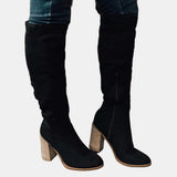 Livia | Elegante kniehohe Stretchstiefel mit Blockabsatz – Schwarz