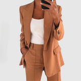 Edith | Damen Elegantes Blazer und Hose Set – Apricot