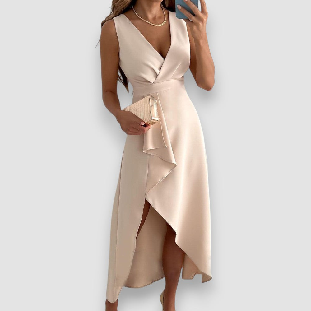 Evelin | V-Ausschnitt Wickelkleid mit Schlitz