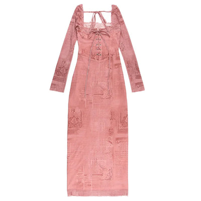 Gala - Schickes langes rosa Spitzenkleid