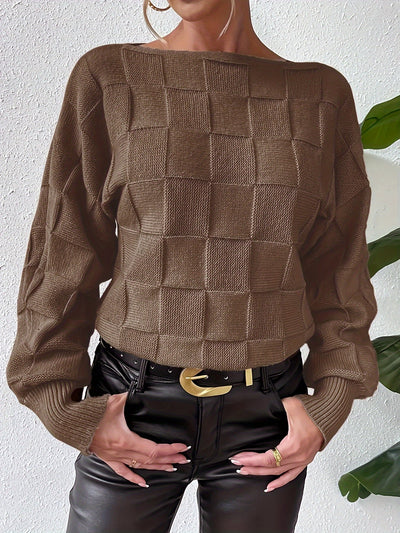 Lässiger Damenpullover aus Baumwolle mit Rundhalsausschnitt und Karierten Langen Ärmeln für Damen | Ideal für den Winter