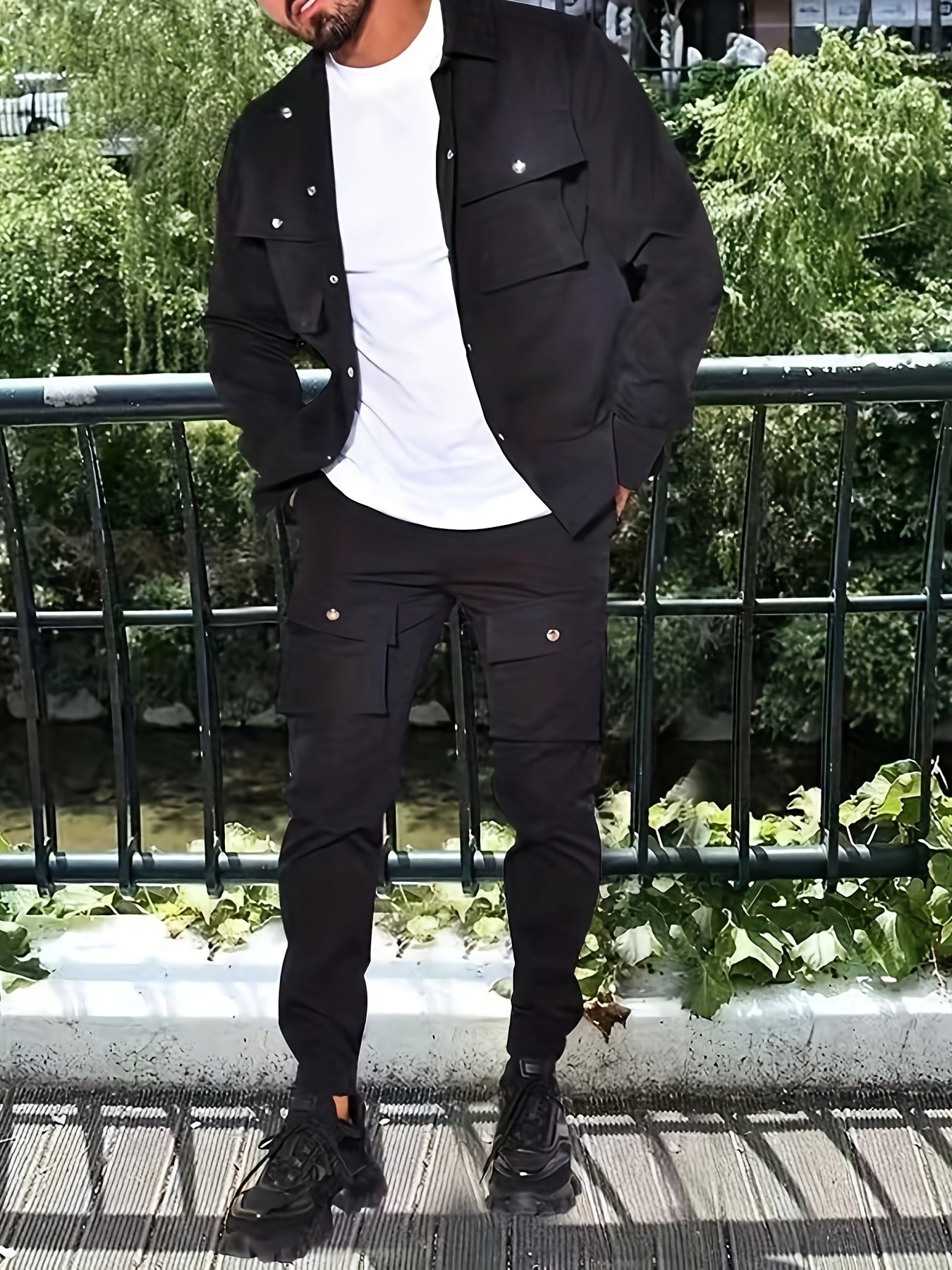 Lässiger Langarm Trainingsanzug mit Reissverschluss, Brusttaschen und Kordelzughose für Herren | Perfekt für Outdoor-Aktivitäten