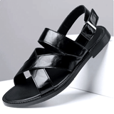 Jesrel | Elegante Herren-Ledersandalen mit Kreuzriemen – Schwarz