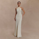 Adrianna | Damen Maxi Halterkleid – Elegantes Halter Sommerkleid Hochzeit & Abend 2026 – Weiß