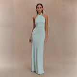 Adrianna | Damen Maxi Halterkleid – Elegantes Halter Sommerkleid Hochzeit & Abend 2026 – Hellblau
