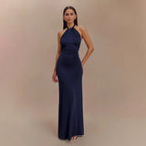 Adrianna | Damen Maxi Halterkleid – Elegantes Halter Sommerkleid Hochzeit & Abend 2026 – Dunkelblau