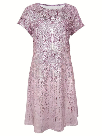 Sommerkleid Mit Rundhalsausschnitt Und Kurzen Ärmeln Für Damen | Mini