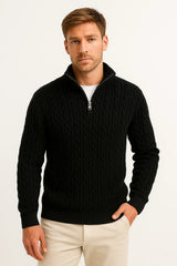 Julian | Klassischer Strickpullover mit Zopfmuster und Reißverschluss – Hellgrau
