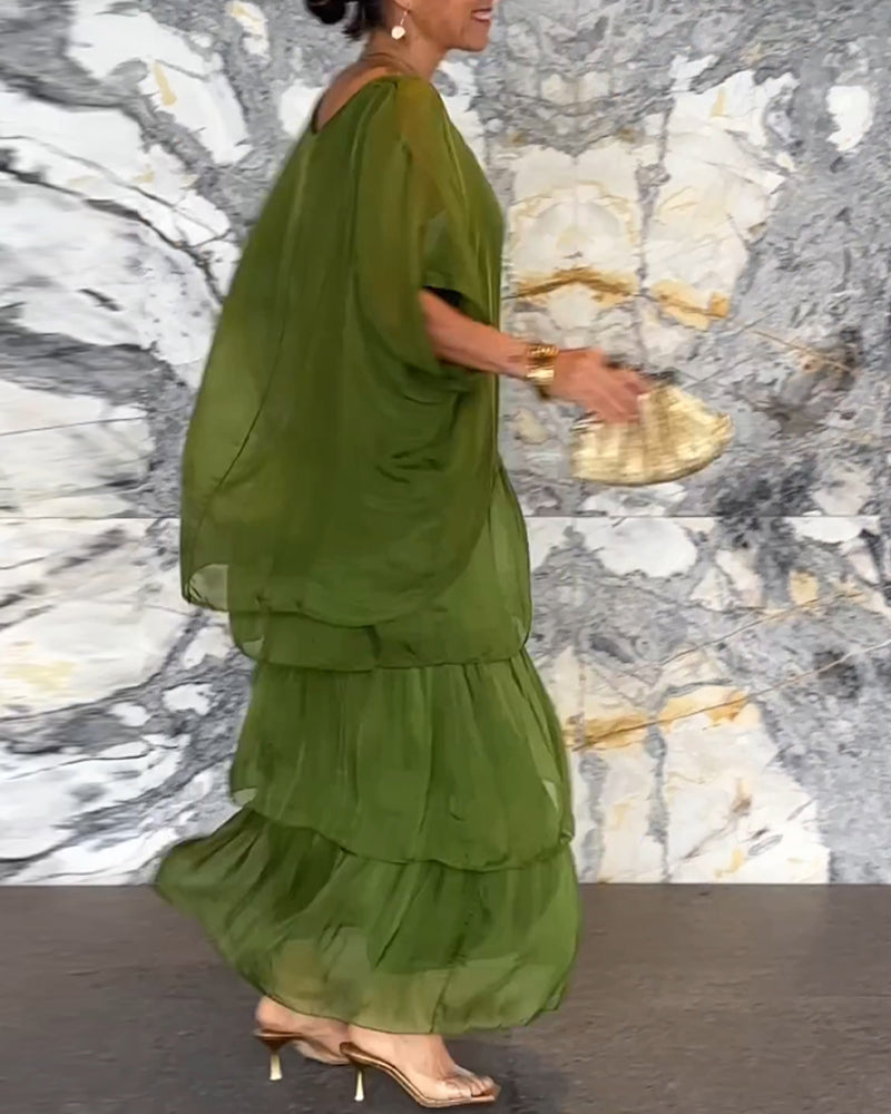 Sidonie - Elegantes Damenkleid mit Puffärmeln und Lagen-Design